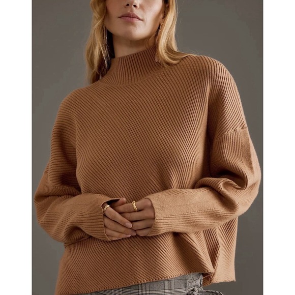 Anthropologie Sweaters - Maeve Anthropologie Ribbed Mock Neck Boxy Sweater In Honey - Size Large